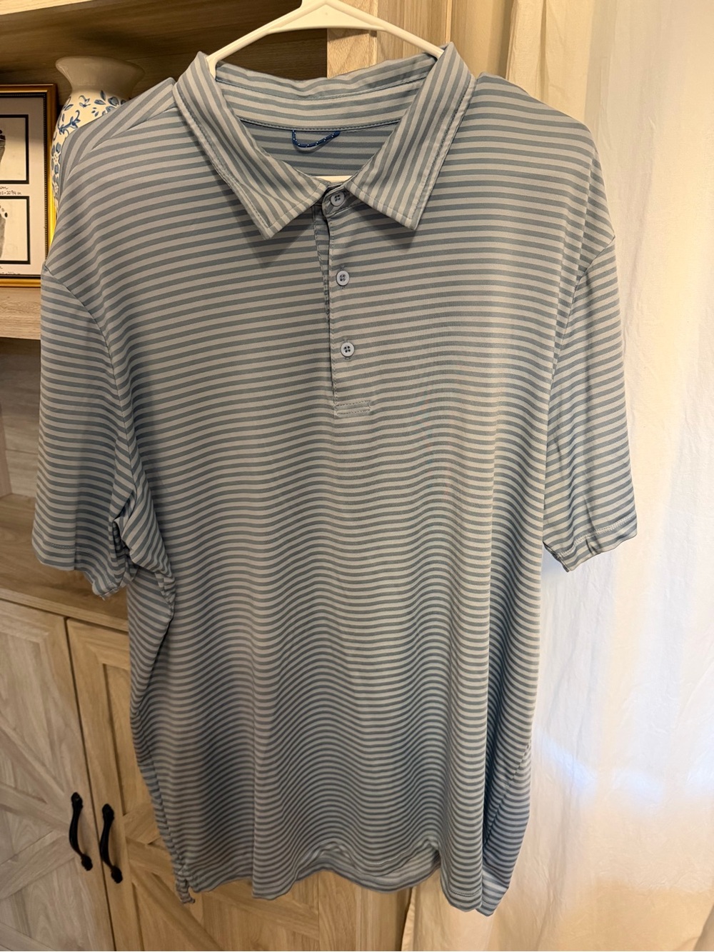 AFTCO Light Blue and White Striped Polo